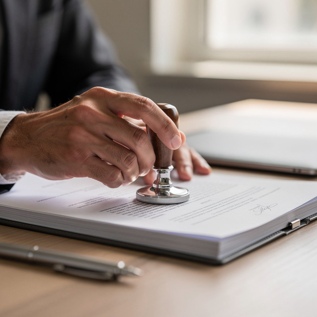 ONE STOP SERVICES certified notary public verifying and stamping an important legal document in San Diego