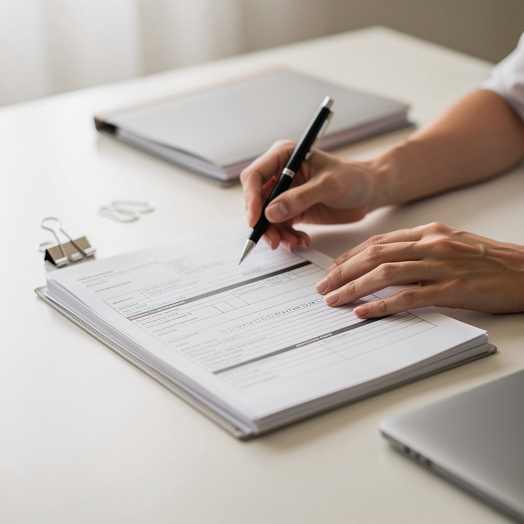 ONE STOP SERVICES paralegal professional reviewing legal documents in San Diego office